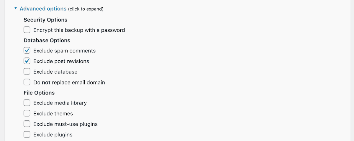 All-in-One WP Migration advanced export options