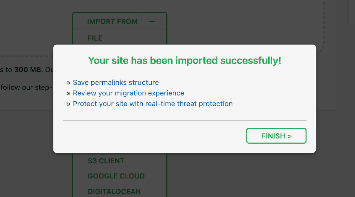 All-in-One WP Migration successful import confirmation