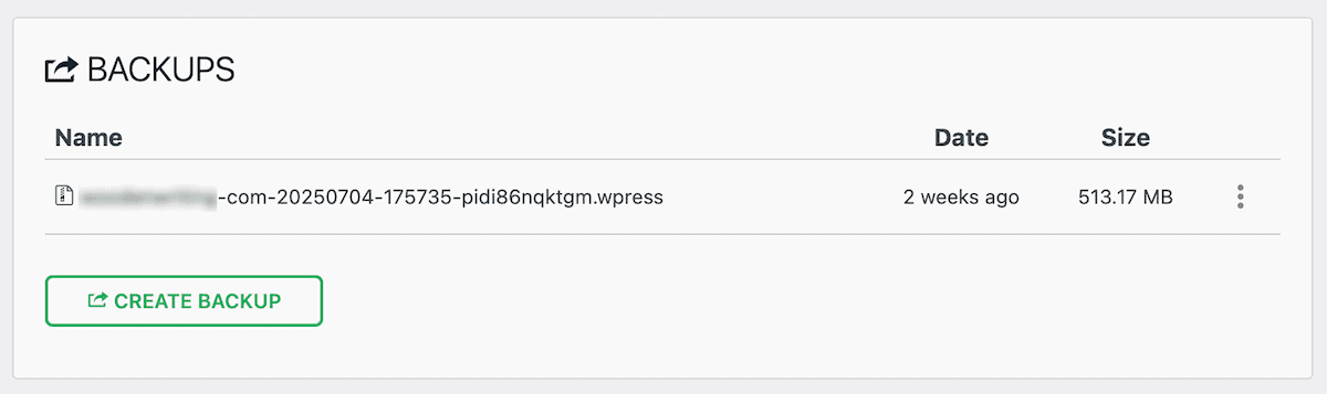 All-in-One WP Migration backup list