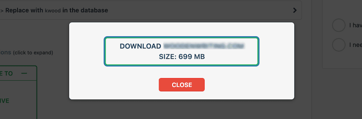 Downloading the All-in-One WP Migration backup file