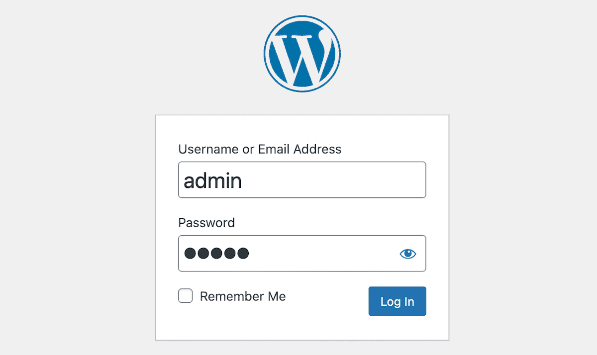 WordPress login screen after migration