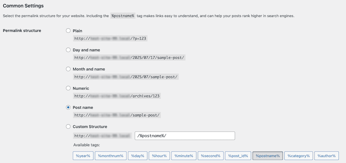 WordPress permalink settings after migration